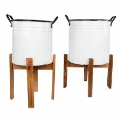 Top 10 🥰 Novelty 3R Studios White Planters On Wood Stands - Set Of 2 🧨 -Garden Planters & Plant Pots Sales Shop detail2CREC704