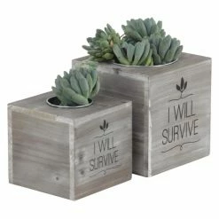 Discount ✔️ Novelty DecMode Rustic Wood And Iron Cube Decorative Planters - Set Of 2 🛒 -Garden Planters & Plant Pots Sales Shop detail2UMA12029