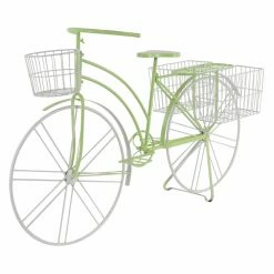 Budget 😉 Novelty DecMode Eclectic Green Tin Bicycle Planter 🔔 -Garden Planters & Plant Pots Sales Shop detail2UMA12509