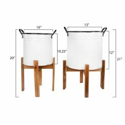 Top 10 🥰 Novelty 3R Studios White Planters On Wood Stands - Set Of 2 🧨 -Garden Planters & Plant Pots Sales Shop detail7CREC704