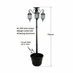 Brand new 🛒 Novelty HGC 80 In. Tall 3 Head Solar Lamp Post With Planter 🤩 -Garden Planters & Plant Pots Sales Shop detail7UNII054