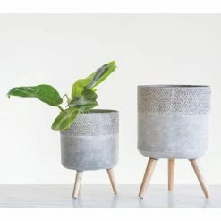 Best Pirce 😀 Planter Sets 3R Studios Cement Planter With Removable Wood Legs - Set Of 2 😍 -Garden Planters & Plant Pots Sales Shop detailCREC1845