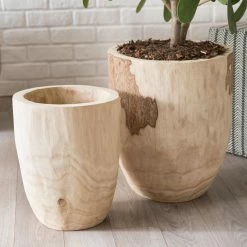 Cheap ❤️ Novelty 3R Studios Paulownia Wood Pots - Set Of 2 🧨 -Garden Planters & Plant Pots Sales Shop detailCREC629