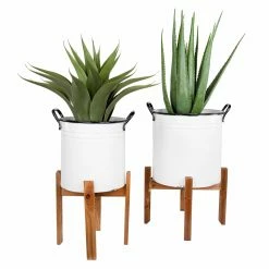Top 10 🥰 Novelty 3R Studios White Planters On Wood Stands - Set Of 2 🧨 -Garden Planters & Plant Pots Sales Shop detailCREC704