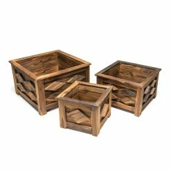 Budget ⭐ Best Gardening Supplies Planter Sets Square Wood Planter - Set Of 3 🥰 -Garden Planters & Plant Pots Sales Shop detailDVE006