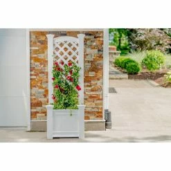New ⭐ New England Arbors Vita Classic Square Vinyl Kensington Planter With Trellis ✔️ -Garden Planters & Plant Pots Sales Shop detailNEA078