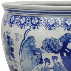 Flash Sale 🌟 Novelty Oriental Furniture Blue & White Ladies Porcelain Fishbowl Planter ⭐ -Garden Planters & Plant Pots Sales Shop detailOUI1363