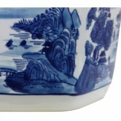 Best deal 🎉 Novelty Oriental Furniture Blue & White Landscape Porcelain Flower Pot ⌛ -Garden Planters & Plant Pots Sales Shop detailOUI1372