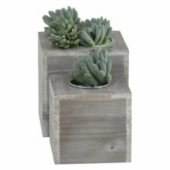 Discount ✔️ Novelty DecMode Rustic Wood And Iron Cube Decorative Planters - Set Of 2 🛒 -Garden Planters & Plant Pots Sales Shop detailUMA12029