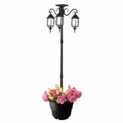 Brand new 🛒 Novelty HGC 80 In. Tall 3 Head Solar Lamp Post With Planter 🤩 -Garden Planters & Plant Pots Sales Shop detailUNII054