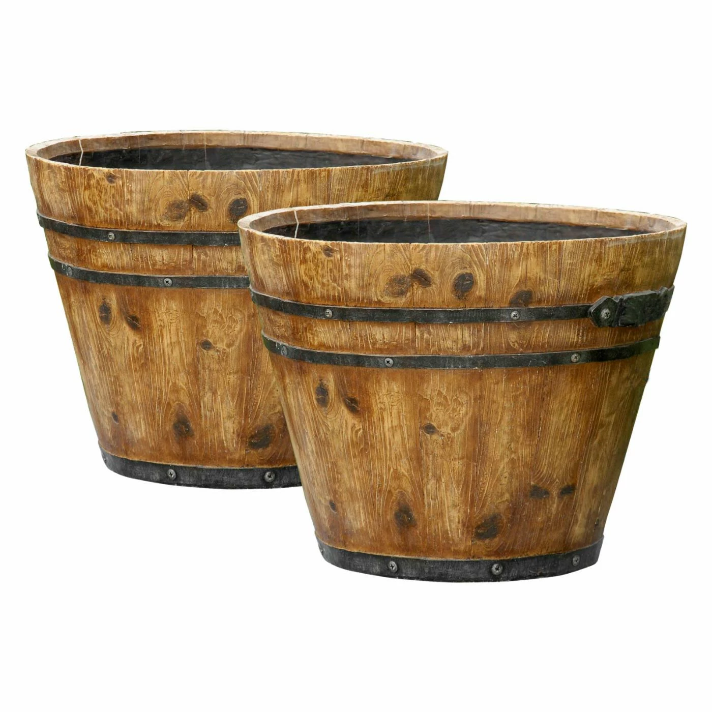 Hot Sale π LuxenHome WH028 Rustic Finish Barrel Planters - Set Of 2 β 2 Hot Sale π LuxenHome WH028 Rustic Finish Barrel Planters - Set Of 2 β - Image 2