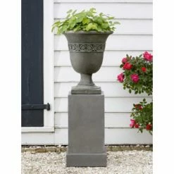 Best Sale 🔔 Campania International Williamsburg Strapwork Leaf Urn With Classic Pedestal 😀