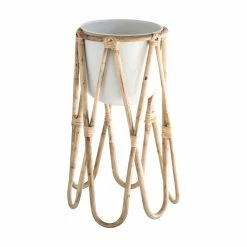 Deals 🤩 Sprinkle & Bloom Planter Pots 2 Piece Off-White Metal Planter With Bamboo Stand By Sprinkle & Bloom 🎁