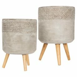 Best Pirce π Planter Sets 3R Studios Cement Planter With Removable Wood Legs - Set Of 2 π