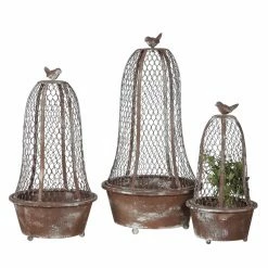 Wholesale π Novelty 3R Studios Metal Planters With Wire Cloches - Set Of 3 π