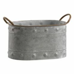 Discount ❤️ Trough D And W Silks Oval Tin Handled Planter ❤️