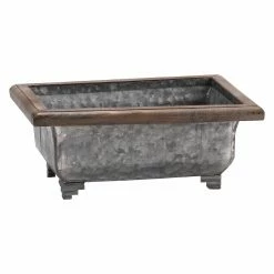 Best Sale 🧨 Trough D And W Silks Rectangle Wood Trim Metal Planter 👏