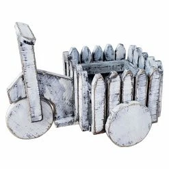 Brand new ❤️ Novelty Hi-Line Gift Ltd. Wooden White Cart Planter ⌛