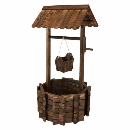 Deals 👏 Novelty Sunnydaze Decor Wood Wishing Well Outdoor Garden Planter 🤩 -Garden Planters & Plant Pots Sales Shop masterNETH1034