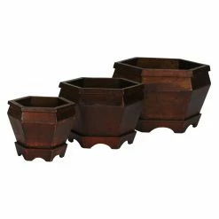 Cheapest 👏 Novelty Nearly Natural Wooden Hexagon Decorative Planters - Set Of 3 👍