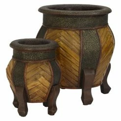 Brand new 😍 Novelty Nearly Natural Decorative Rounded Wood Planters - Set Of 2 💯