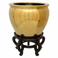 Coupon 🧨 Novelty Oriental Furniture Solid Gold Porcelain Fishbowl Planter 👍