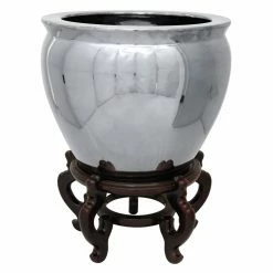 Wholesale 🎁 Novelty Oriental Furniture Pure Silver Porcelain Fishbowl Planter 🧨