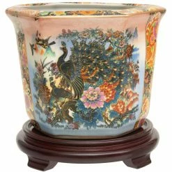 Hot Sale 💯 Planter Pots Red Lantern Satsuma Ladies And Peacock Porcelain Flower Pot 🛒