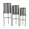 Discount ⌛ Novelty DecMode Modern Iron Drum Planters With Stand - Set Of 3 🥰