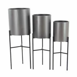 Discount β Novelty DecMode Modern Iron Drum Planters With Stand - Set Of 3 π₯°