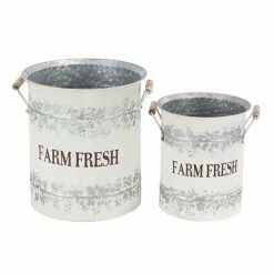 New 👍 Novelty DecMode Farmhouse Cylinder Distressed Iron Pail Planters - Set Of 2 ⭐