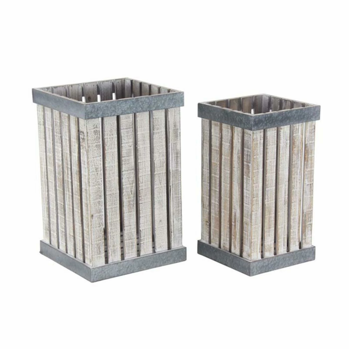 Promo π Planter Sets DecMode Slatted Vertical Wooden Planters - Set Of 2 π 1 Promo π Planter Sets DecMode Slatted Vertical Wooden Planters - Set Of 2 π