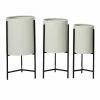 Best Pirce 😉 Novelty DecMode Modern Iron White And Black Drum Planters With Stand - Set Of 3 🎁