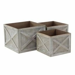 Cheapest 🌟 Planter Sets DecMode Farmhouse Faded Wooden Square Planters - Set Of 3 ⭐