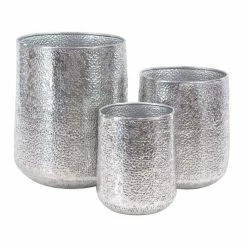 Best Sale 😀 Novelty DecMode Modern Round Silver Aluminum Planters - Set Of 3 ⭐