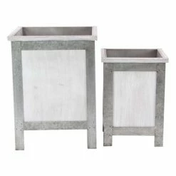Best Pirce 😀 Planter Sets DecMode Modern Fir Wood And Iron Square Planters - Set Of 2 🤩