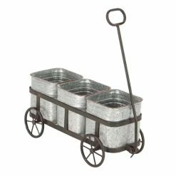 Budget 🌟 Novelty DecMode Farmhouse Iron 3 Pot Vintage Wagon Planter 💯