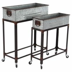 Promo 😍 Trough DecMode 2 Piece Rectangular Galvanized Rolling Planter Set 🛒