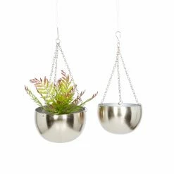 Brand new π DecMode 2 Piece Modern Silver Round Indoor Hanging Planter Set β€οΈ