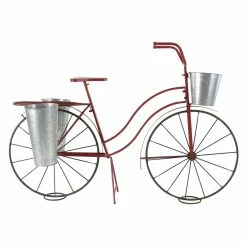 Best Pirce π₯° Novelty DecMode Rustic Brick Red Tin And Steel Bicycle Planter π