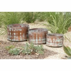 Brand new ✔️ Novelty DecMode Distressed Metal Planters - Set Of 3 💯