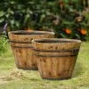 Hot Sale 🌟 LuxenHome WH028 Rustic Finish Barrel Planters - Set Of 2 ⌛