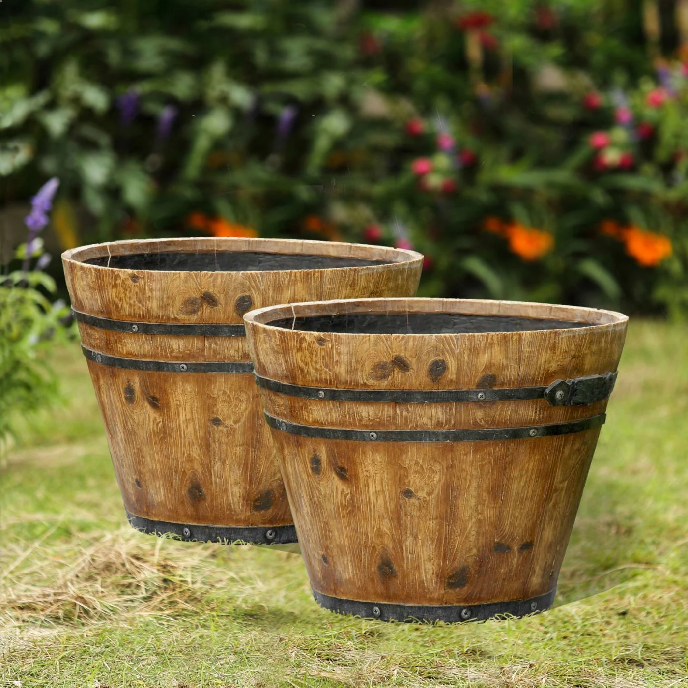 Hot Sale π LuxenHome WH028 Rustic Finish Barrel Planters - Set Of 2 β 1 Hot Sale π LuxenHome WH028 Rustic Finish Barrel Planters - Set Of 2 β