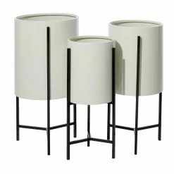 Best Pirce 😉 Novelty DecMode Modern Iron White And Black Drum Planters With Stand - Set Of 3 🎁 -Garden Planters & Plant Pots Sales Shop scaleUMA10136