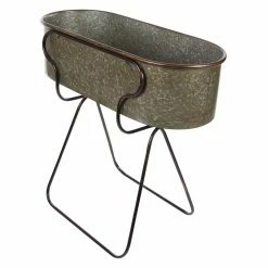Discount 🔥 Trough DecMode Iron Oval Planter With Stand 🌟 -Garden Planters & Plant Pots Sales Shop scaleUMA12084